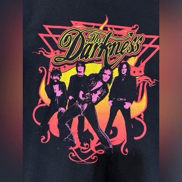 Vintage Y2K The Darkness Rock n Roll Band Tee Early 2000’s Black Orange Pink M - Picture 3 of 4